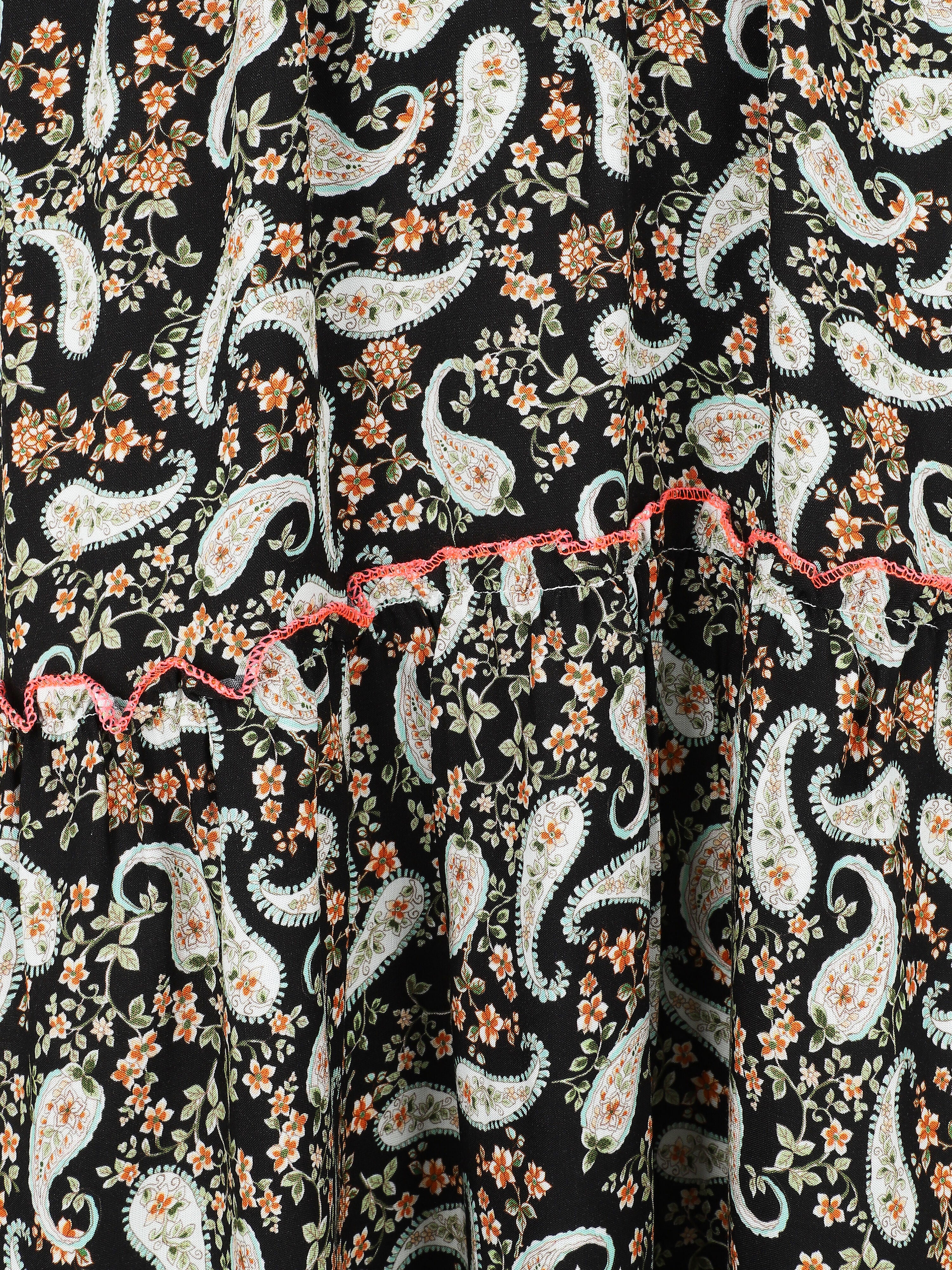 Empire lange jurk met sjaalprint - Zwart - Image 3
