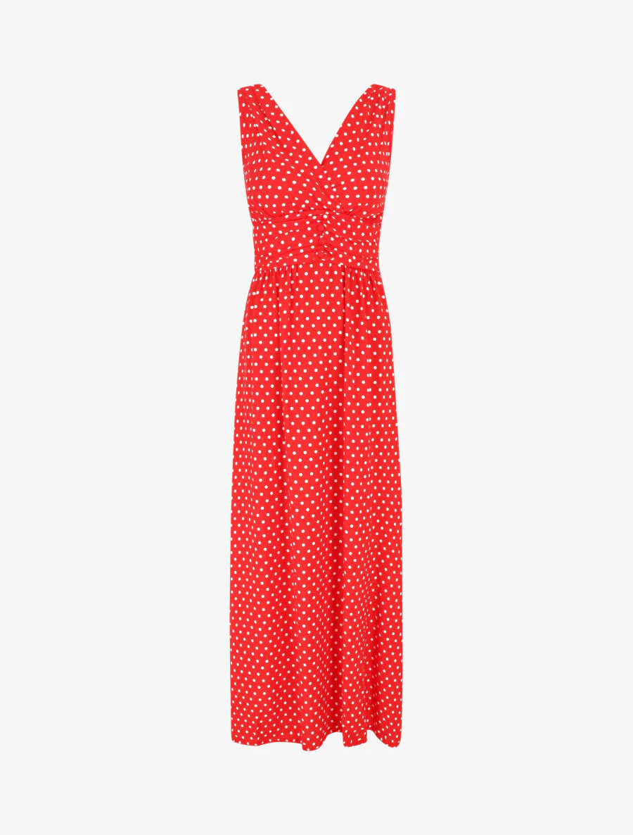 Empire lange jurk met stippen - Rood