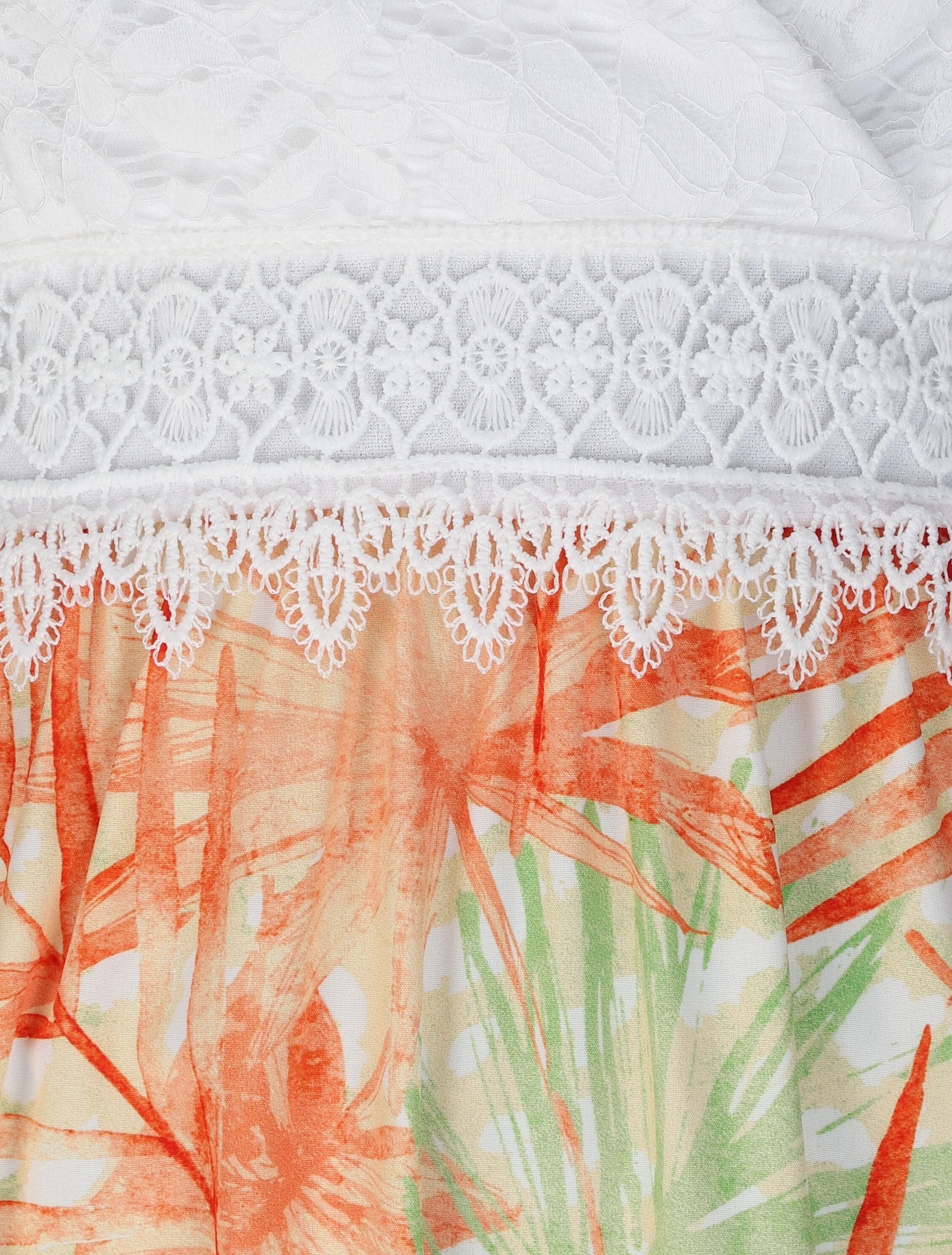 Empire lange jurk met tropische plantenprint en kanten boezem - Geel - Image 3