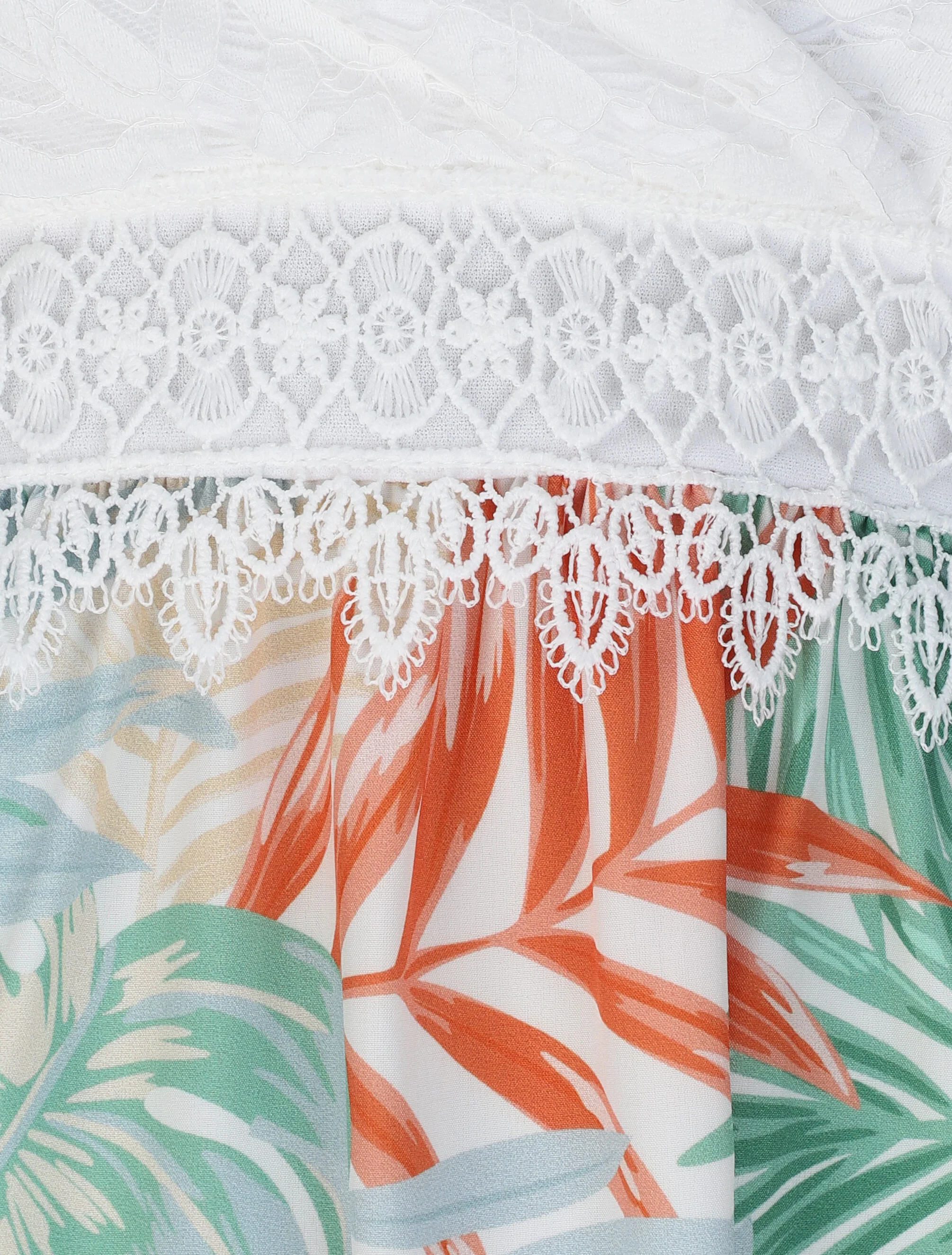 Empire lange jurk met tropische plantenprint en kanten boezem - Wit - Image 3