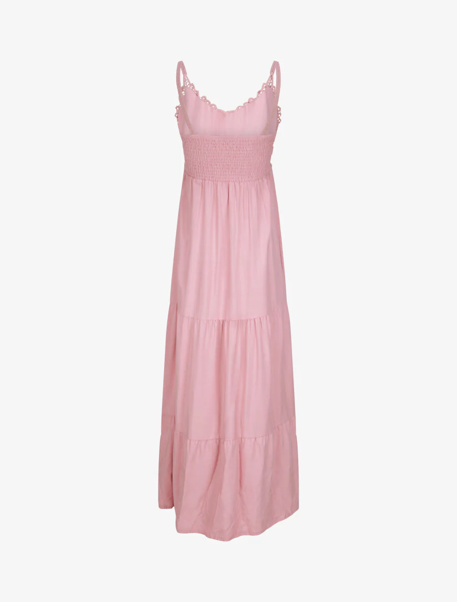 Empire lange jurk met V-hals in kant - Roze - Image 2