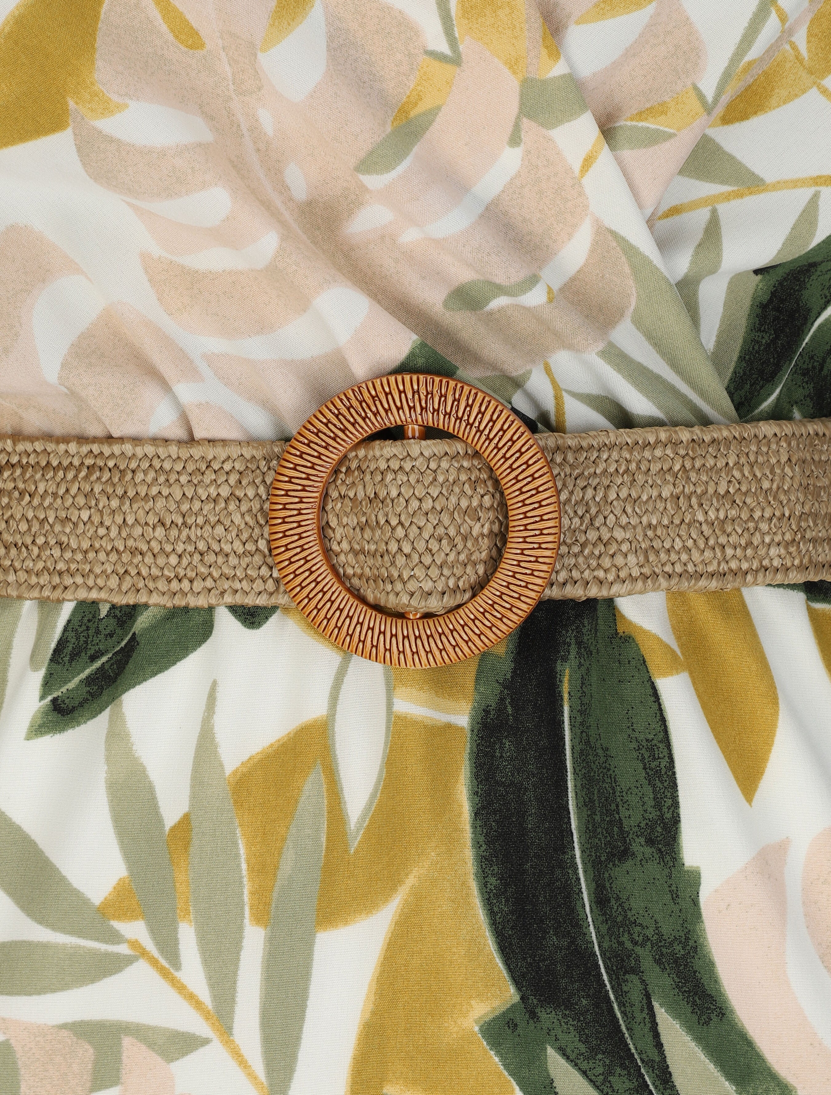 Empire lange jurk zonder mouwen met tropisch print - Ecru - Image 3