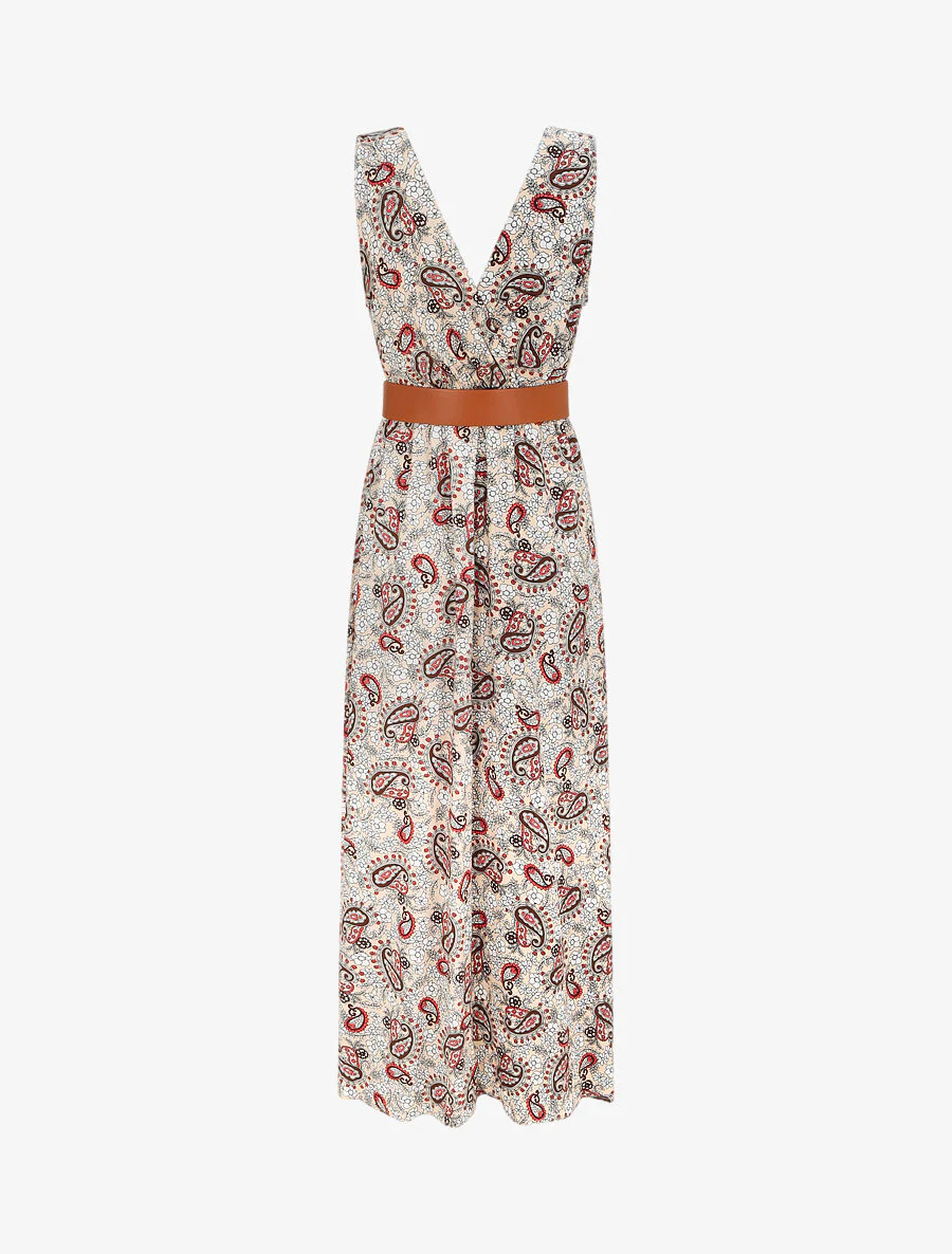 Empire lange mouwloze cachemire gedrukt jurk - Beige - Image 2