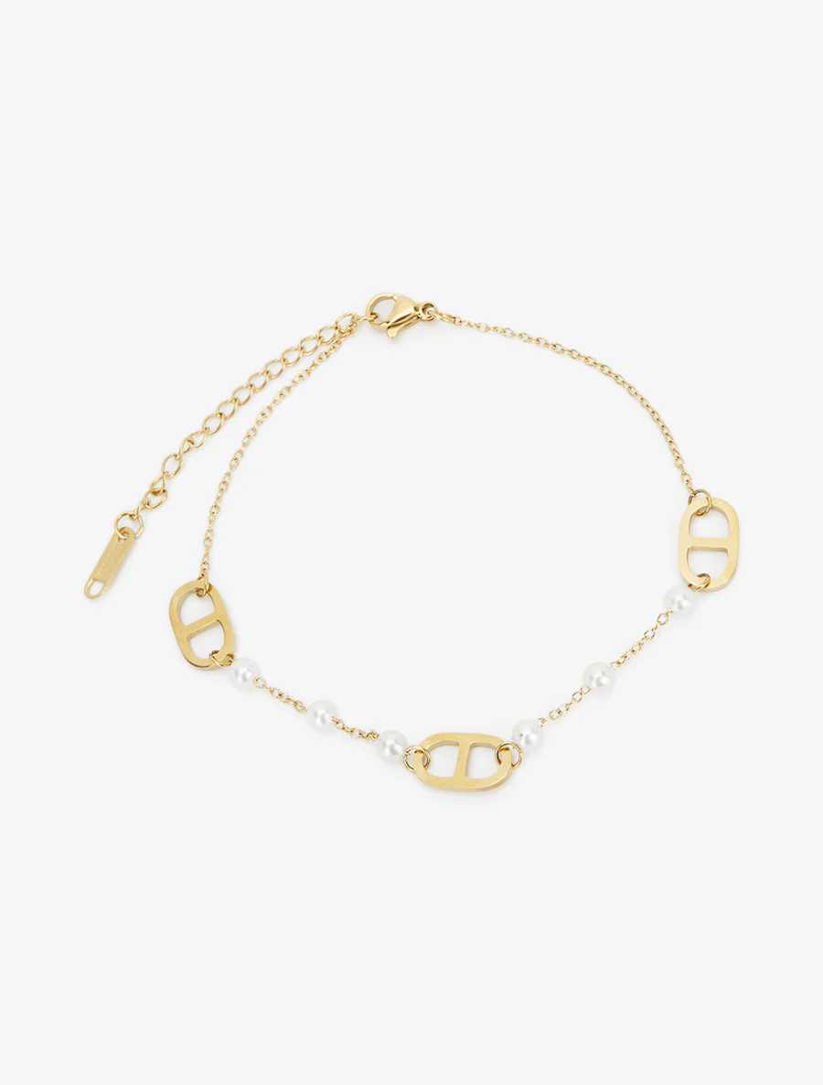 Enkelband met anker schakels versierd met zirkoonstenen - Goud - Image 2