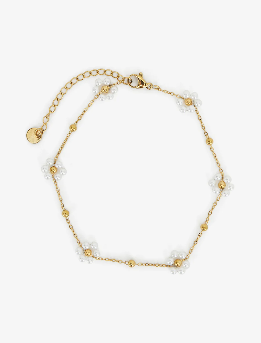 Enkelband met witte kralen - Goud - Image 2