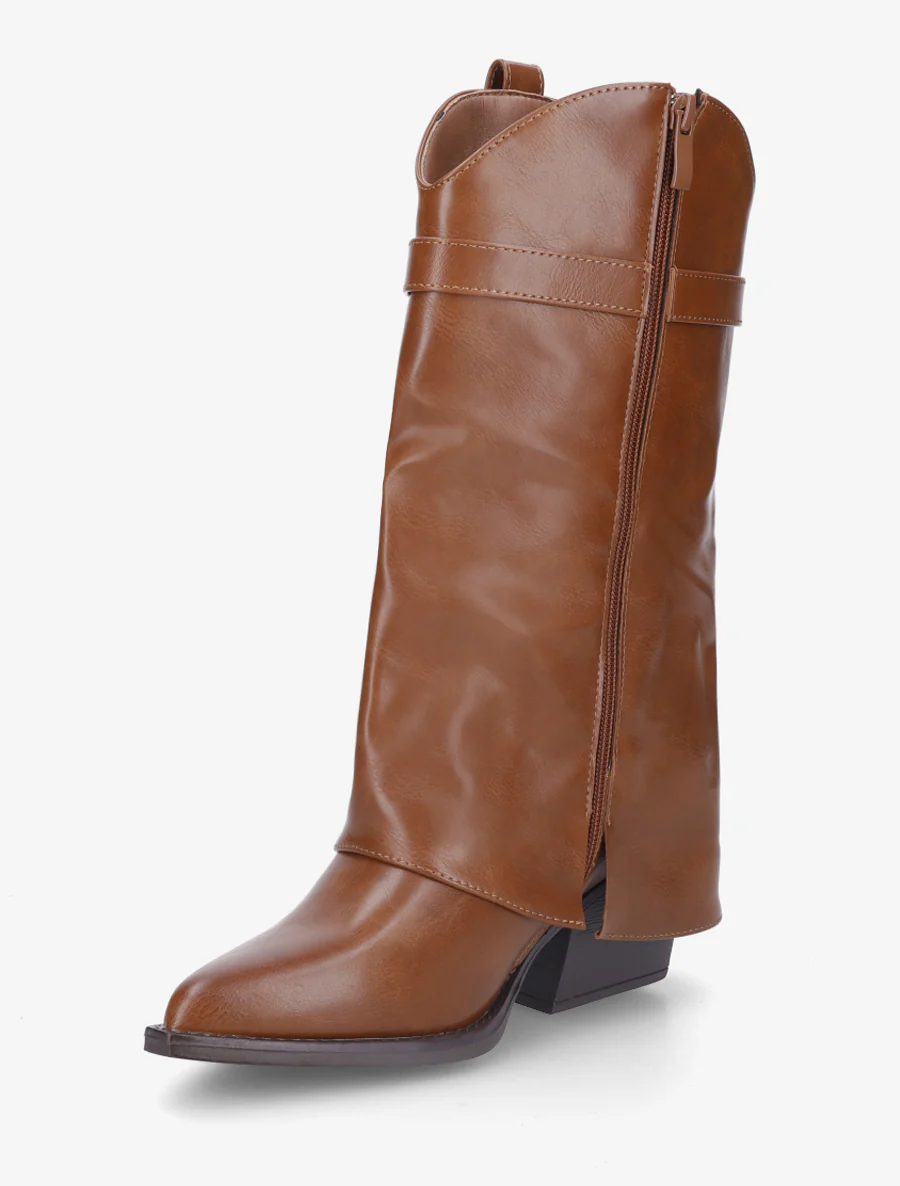 Enkellaarsjes met omslagflap van imitatieleer - Kameel - Image 3