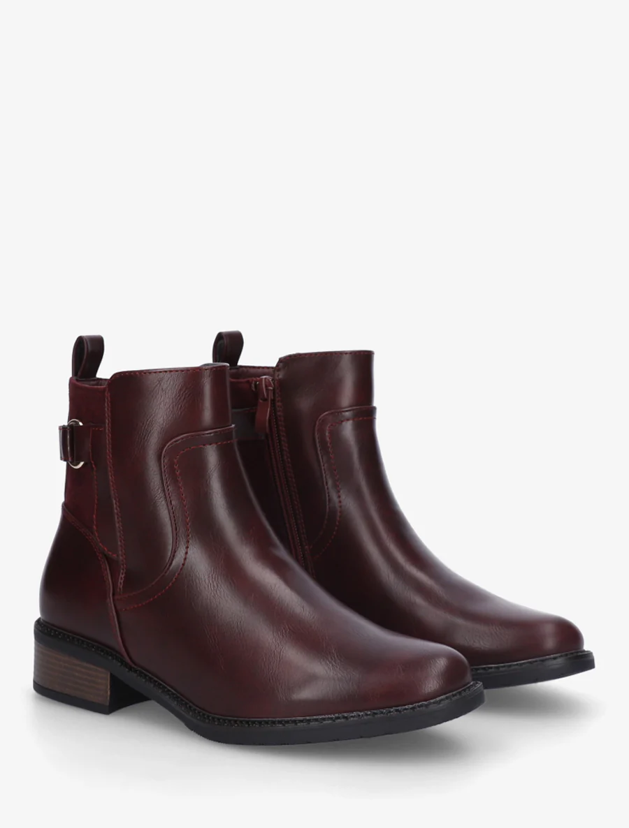 Enkellaarsjes met twee materialen in effen kleuren - Wijnrood - Image 4