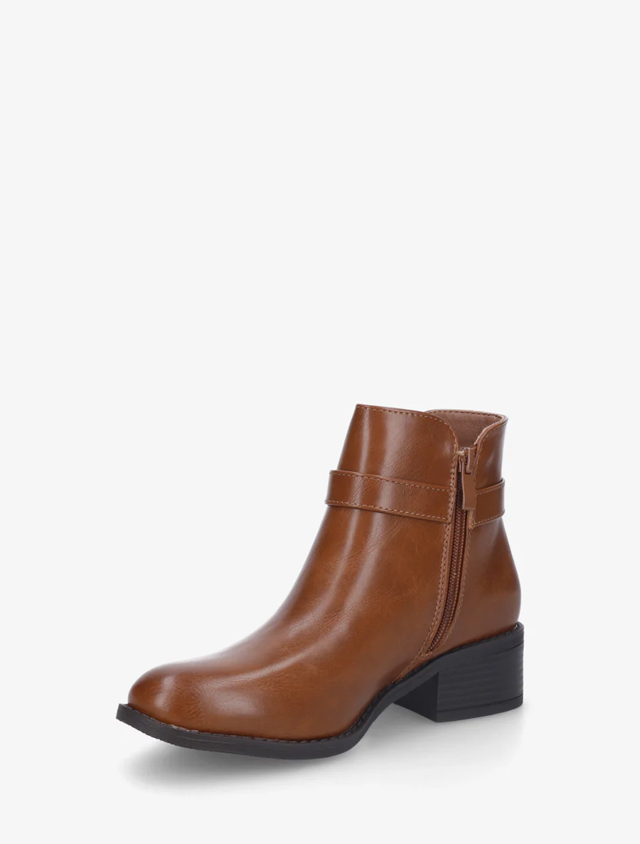 Enkellaarsjes van imitatieleer met elastische enkel. - Kameel - Image 3