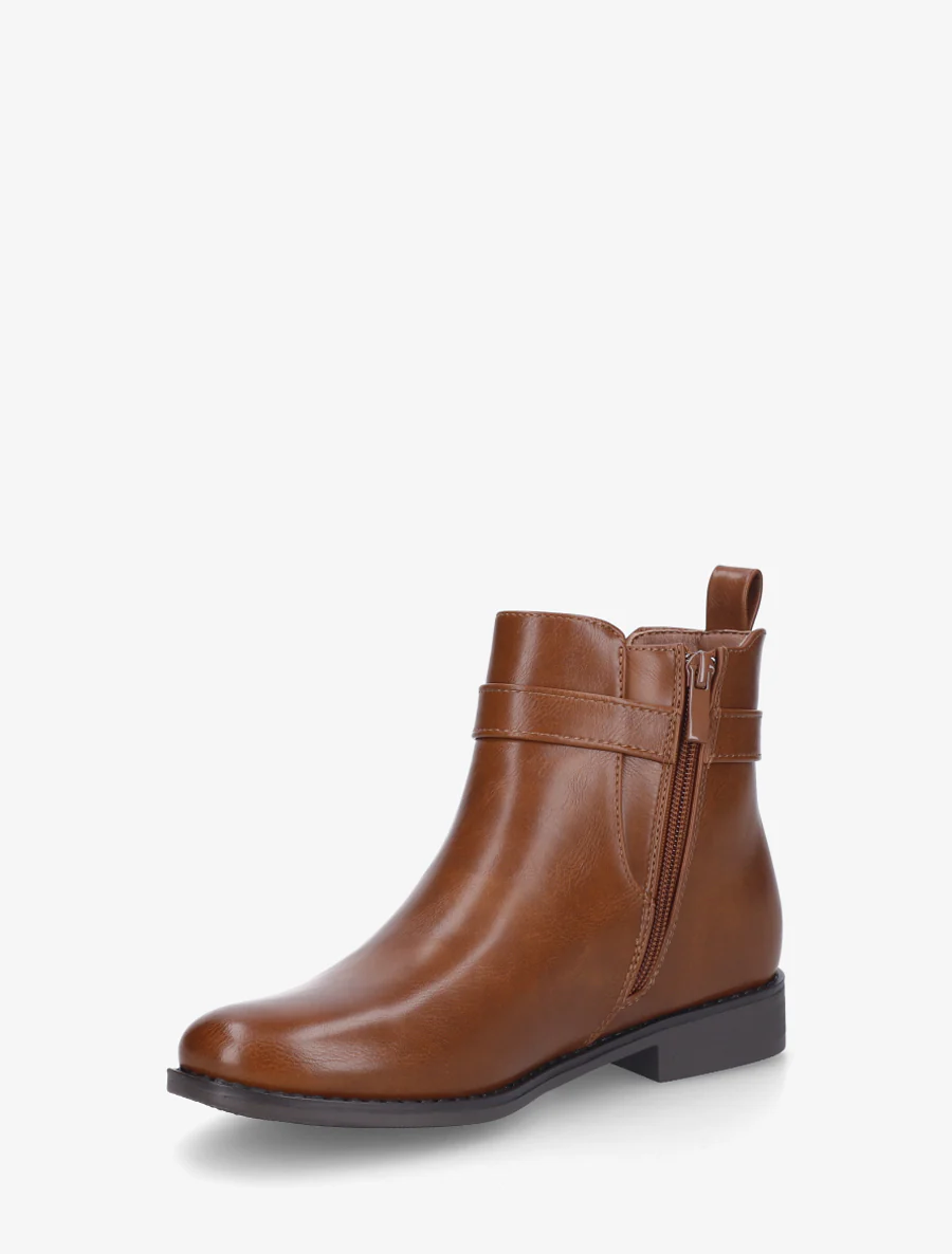 Enkellaarsjes van imitatieleer met elastische enkel. - Kameel - Image 3