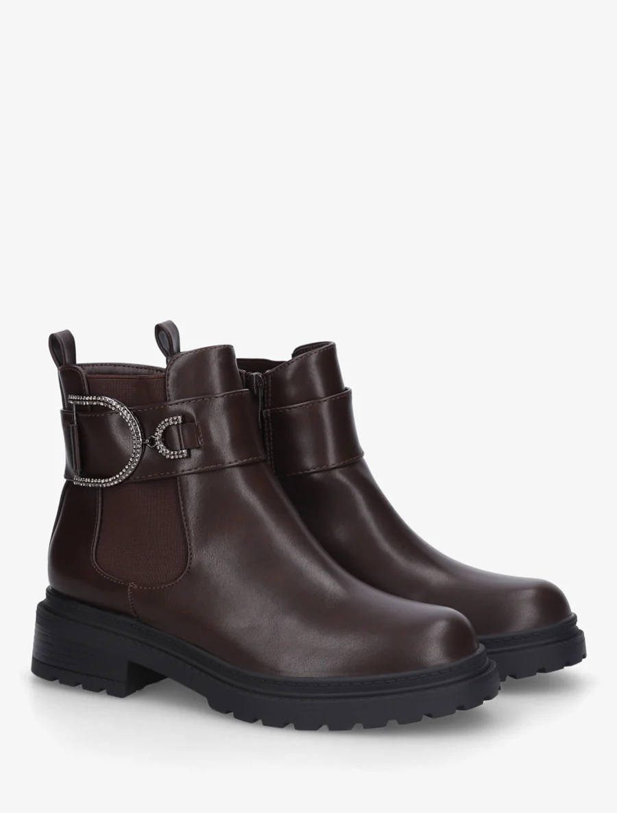Enkellaarsjes van imitatieleer met elastische enkel. - Bruin - Image 4