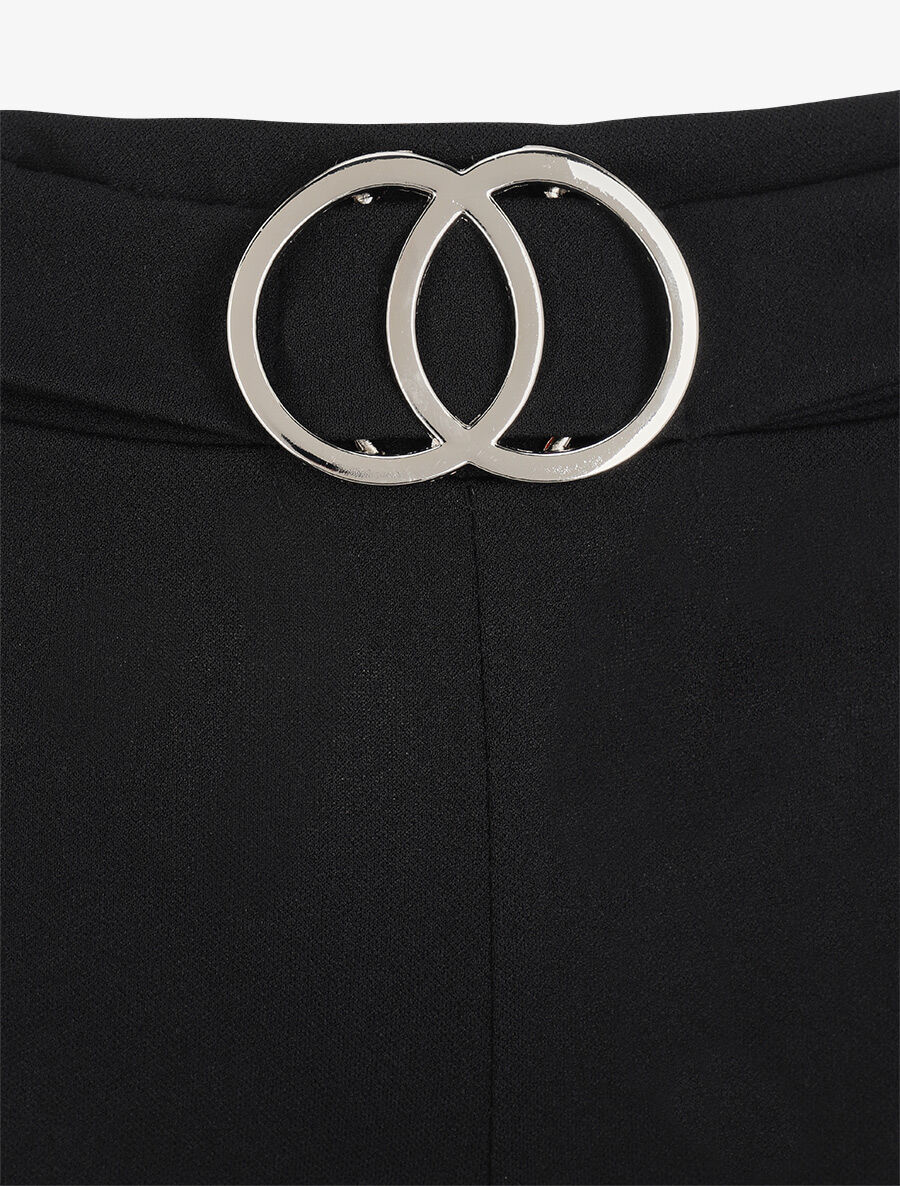 Extra lange flared broek met metalen gesp - Zwart - Image 3
