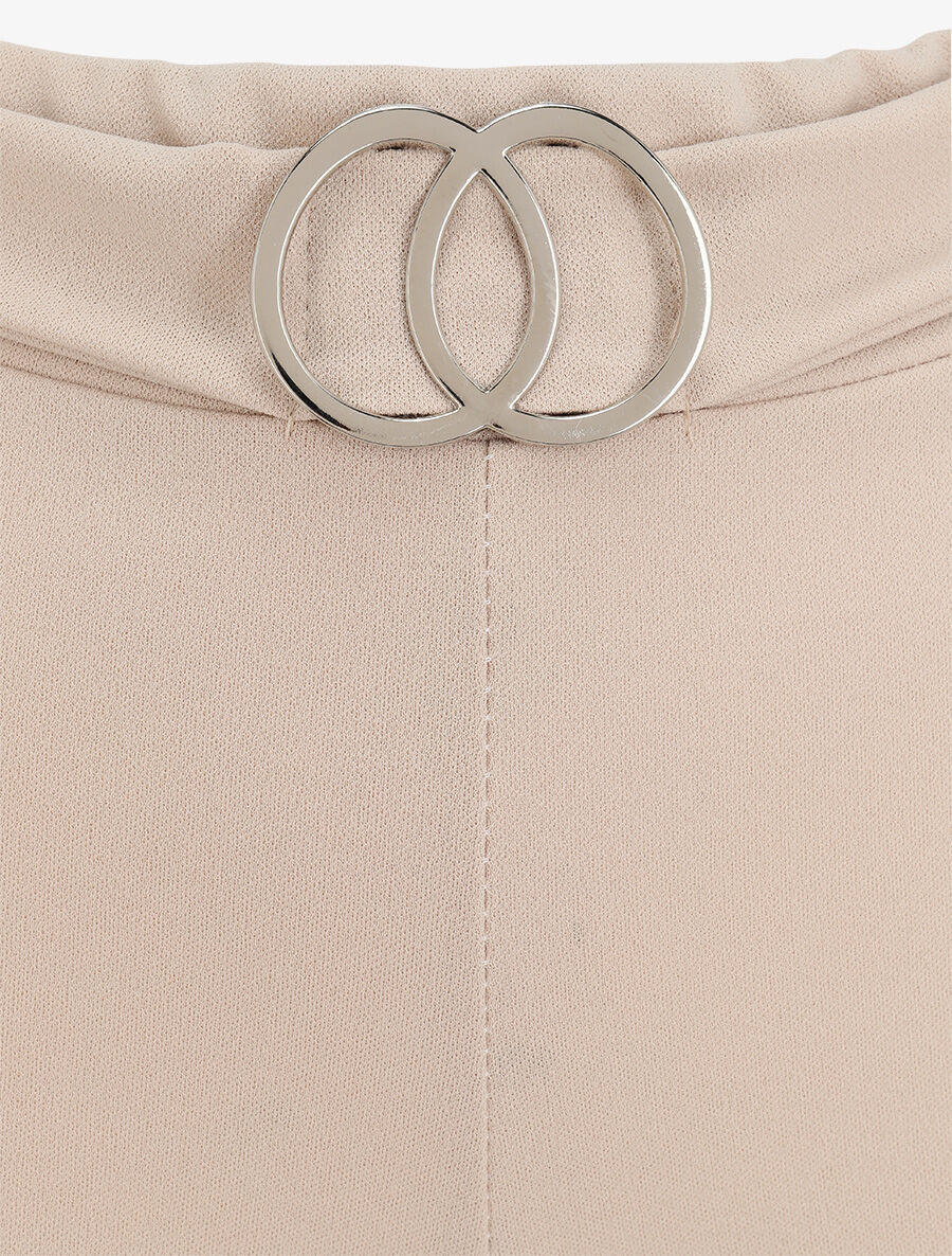 Extra lange flared broek met metalen gesp - Beige - Image 3