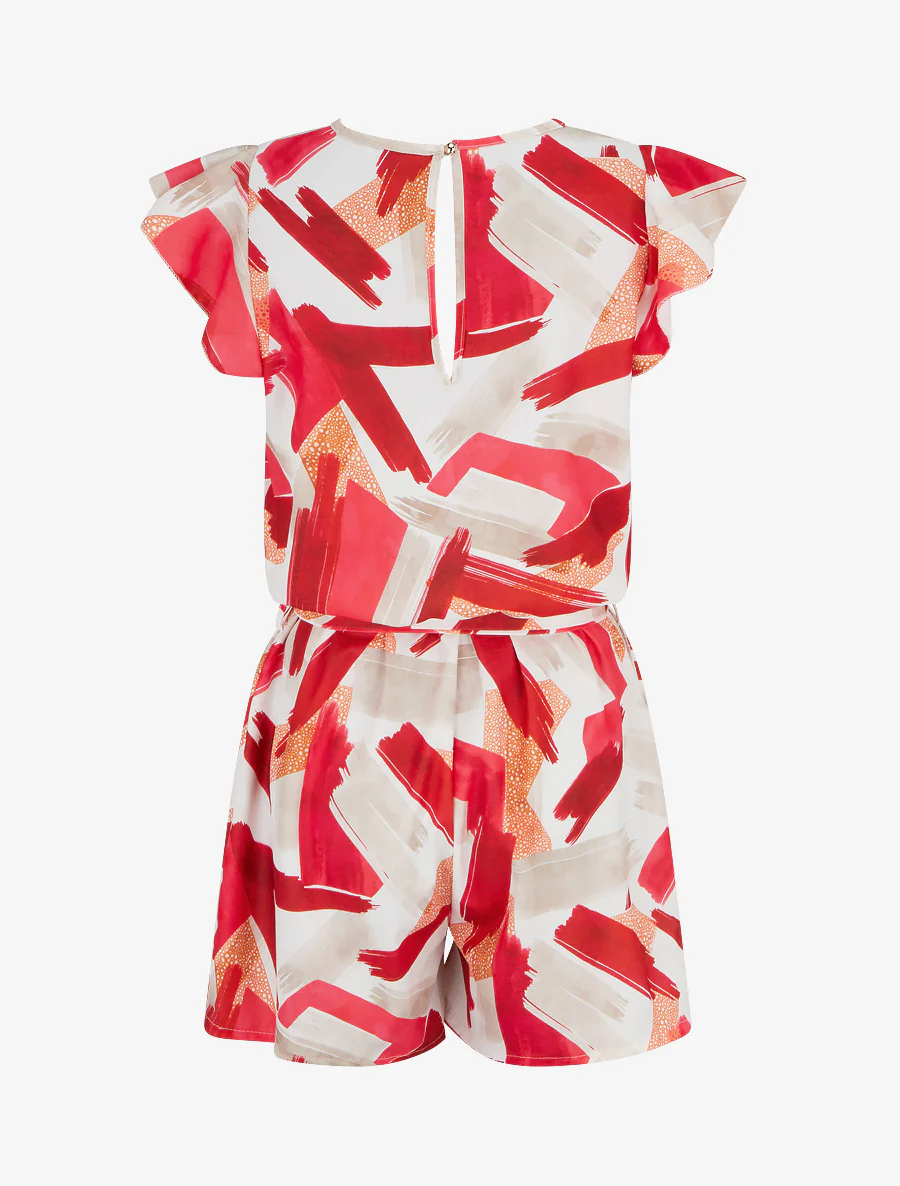 Fantasie jumpsuit met korte, gerimpelde mouwen - Rood - Image 2
