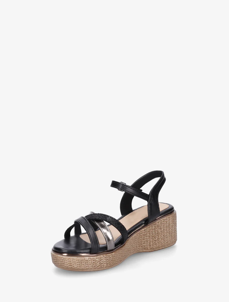 Fantasie plateau sandalen met gekruiste bandjes - Zwart - Image 3