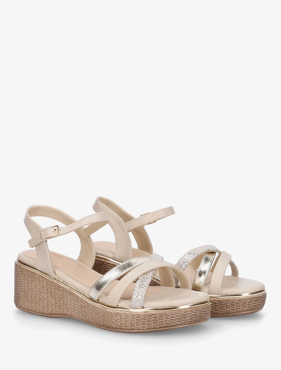 Fantasie plateau sandalen met gekruiste bandjes - Beige - Image 4