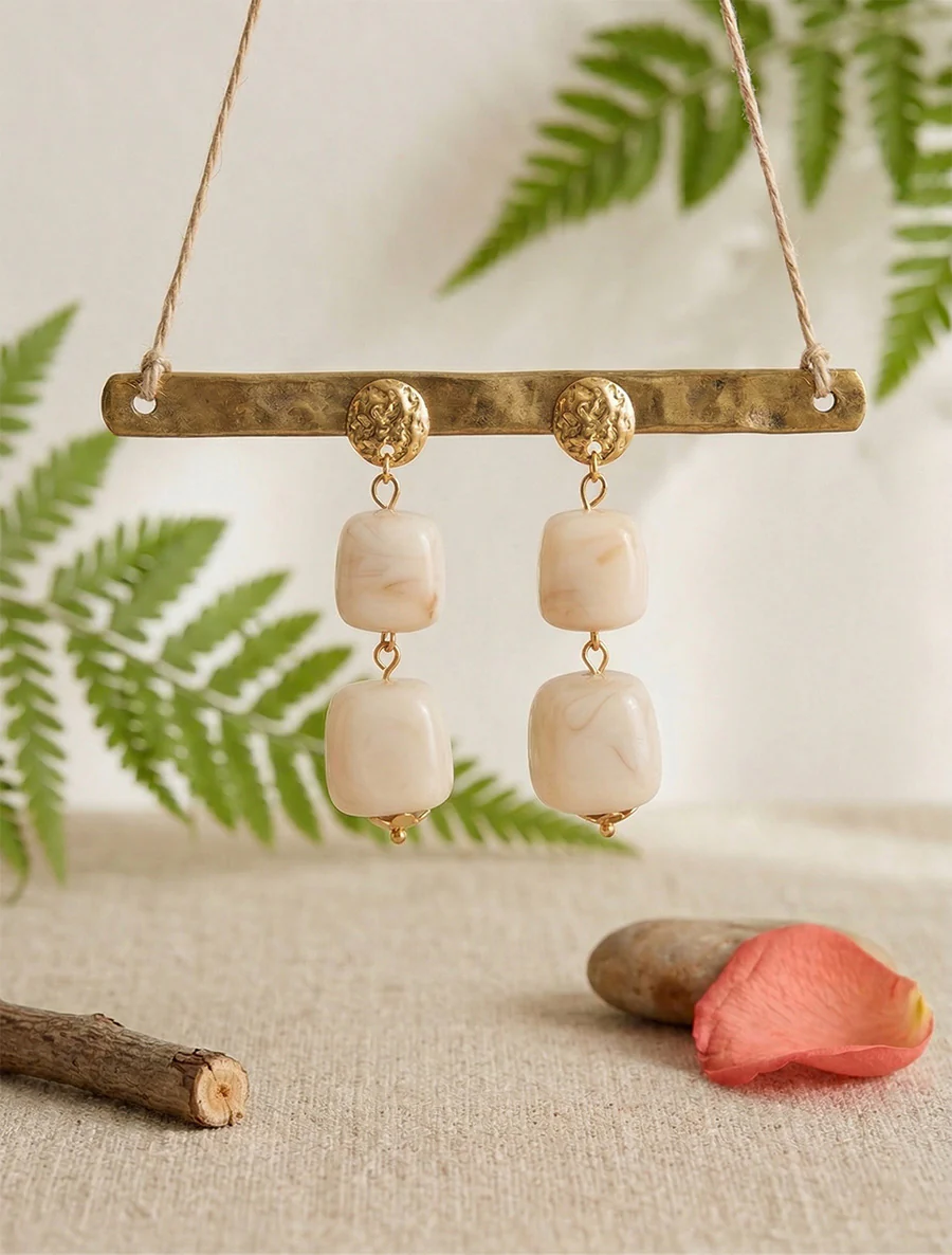 Fantasie stenen oorbellen - Beige