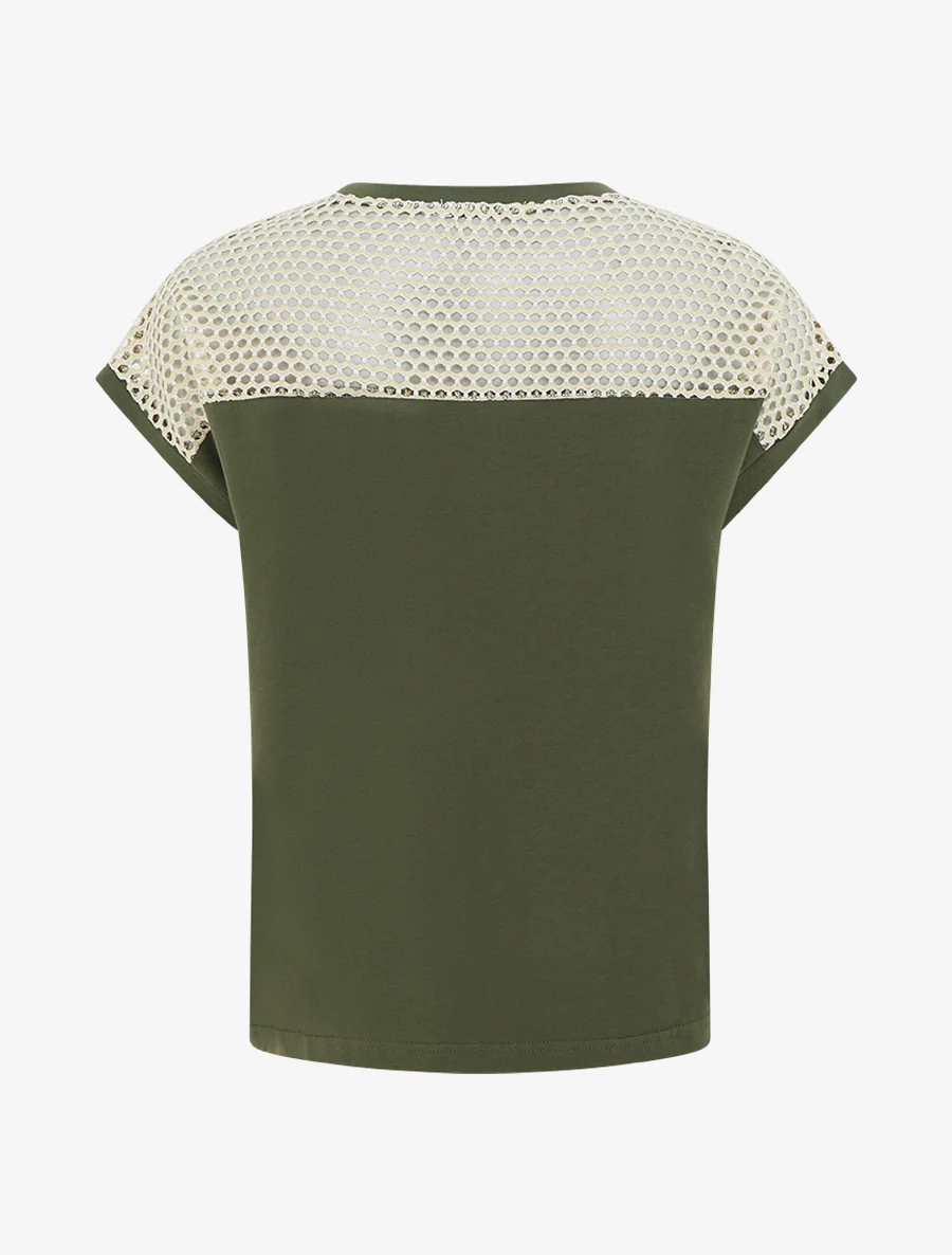Fantasie T-shirt met opengewerkte schouders - Kaki - Image 2