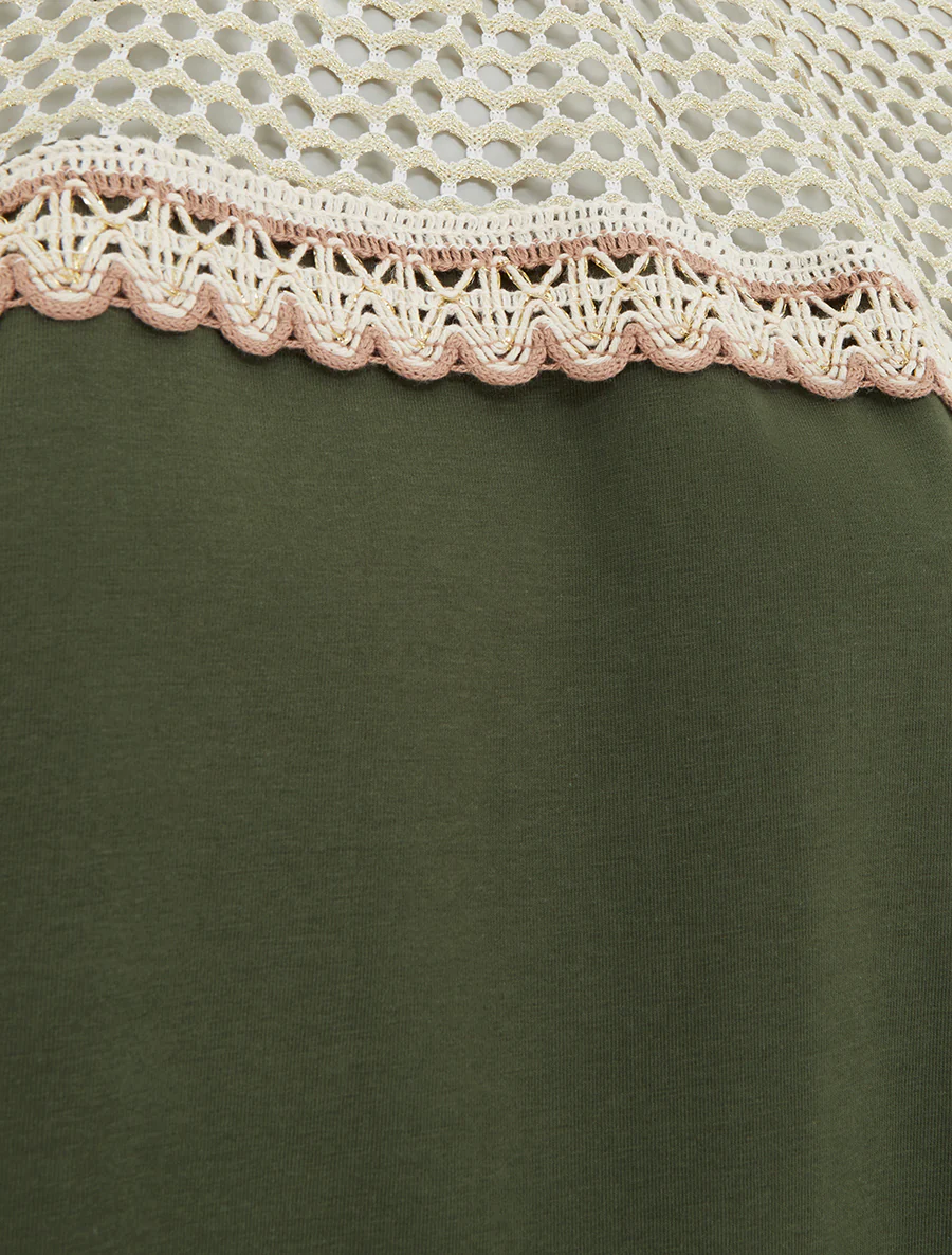 Fantasie T-shirt met opengewerkte schouders - Kaki - Image 3