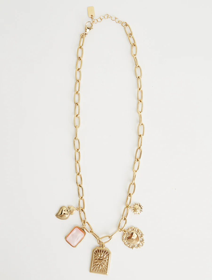 Fantasieketting met hartmotieven en gekleurde stenen - Roos - Image 2