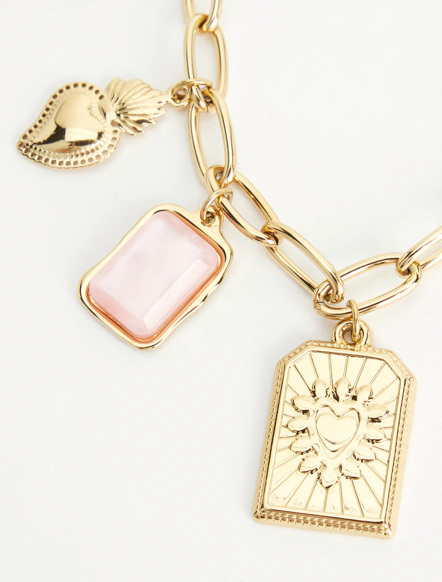 Fantasieketting met hartmotieven en gekleurde stenen - Roos - Image 3