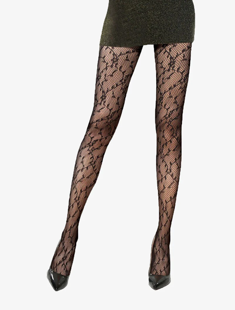 Visnetpanty's met fantasieprint - zwart