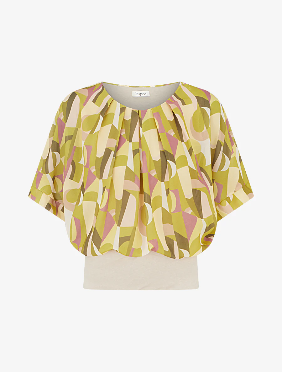 Fantasieprint top met korte mouwen - Olijfgroen