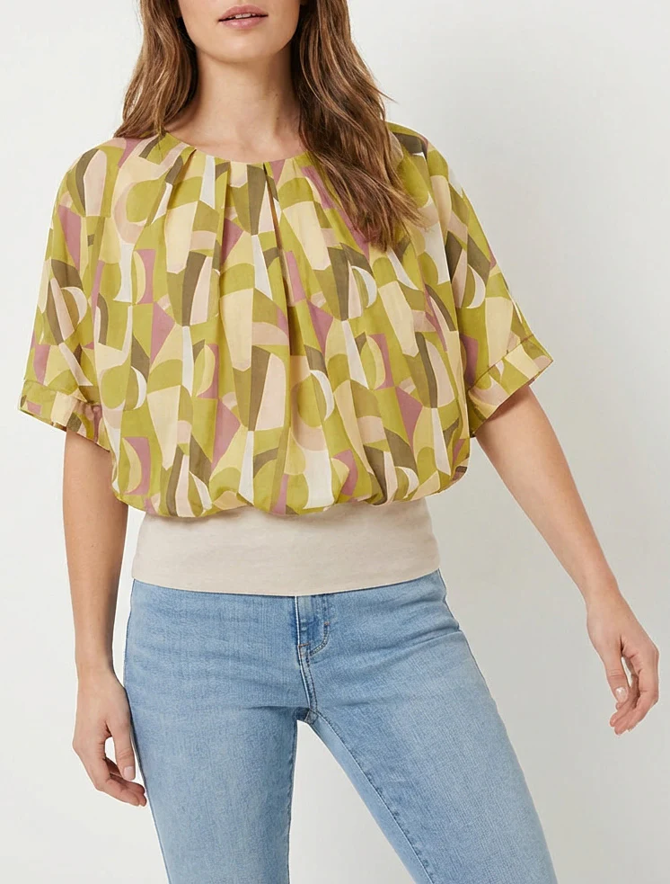 Fantasieprint top met korte mouwen - Olijfgroen - Image 4