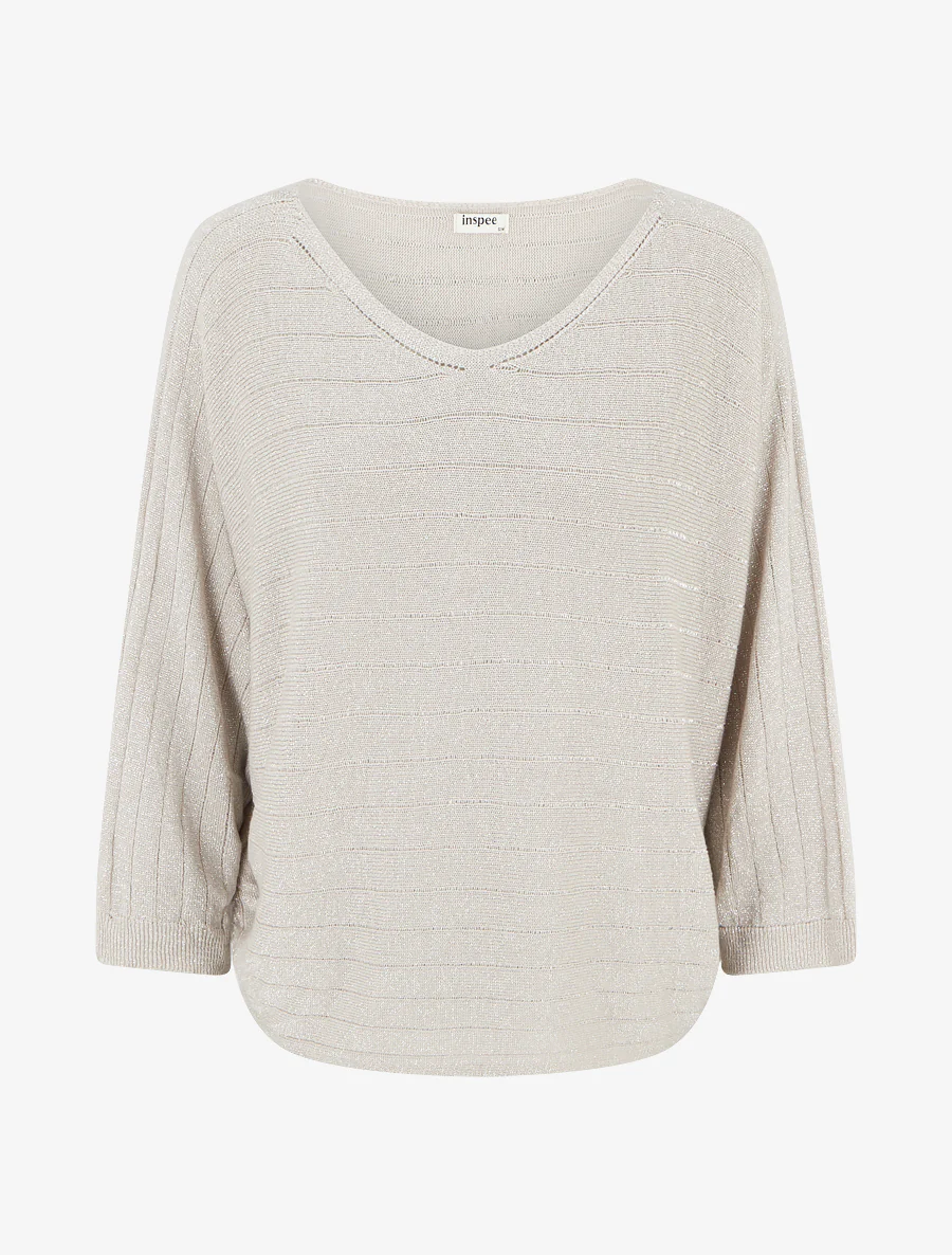 Fijn glinsterende trui met vleermuismouwen - Beige
