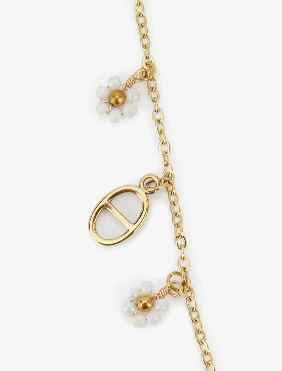 Fijne ketting met bedels van bloemen met kralen - Goud/wit - Image 3