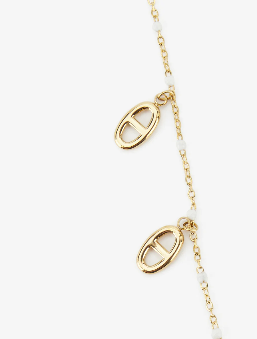Fijne ketting met ovale bedels en maritieme schakels. - Goud/wit - Image 3