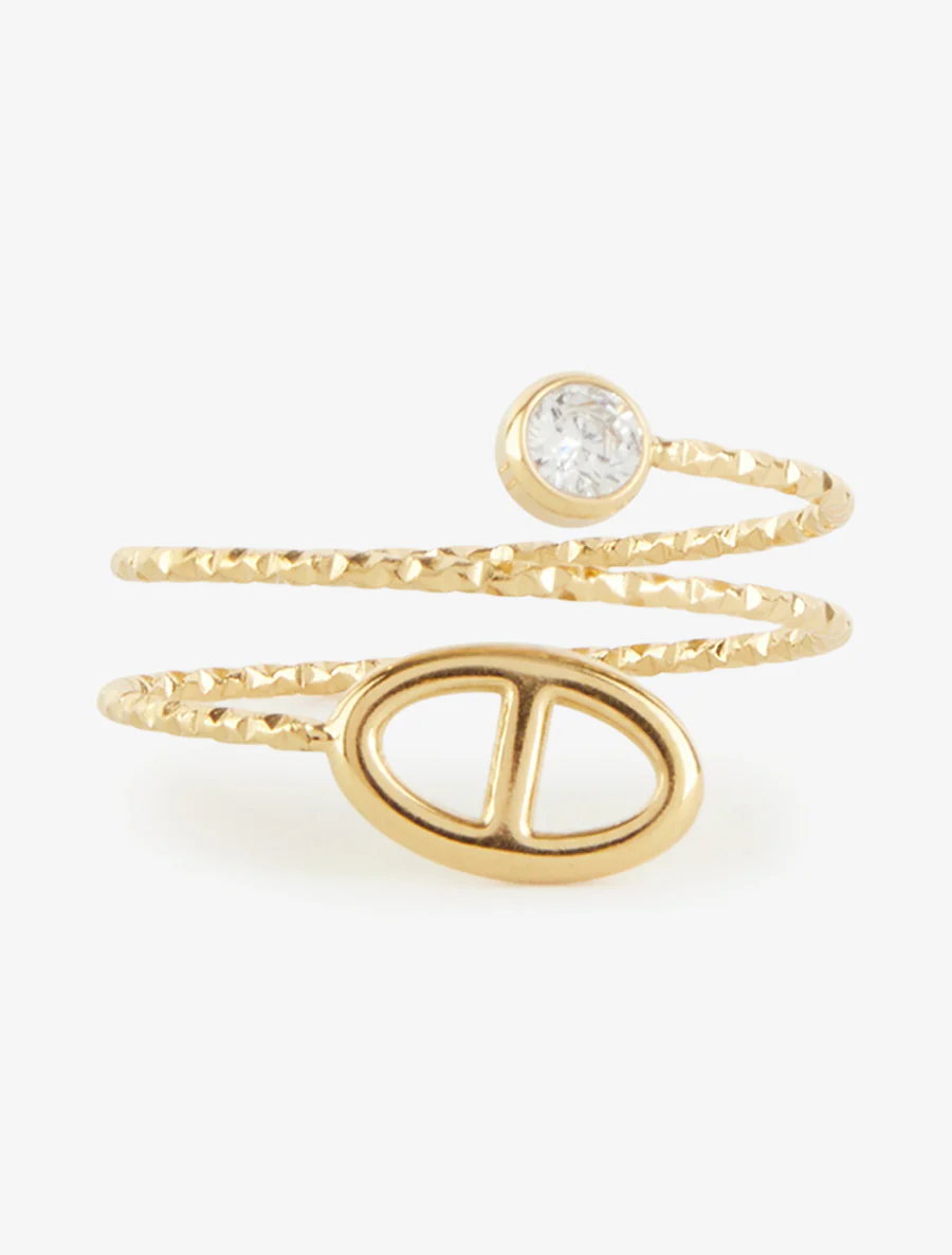 Fijne ring met ankerketting en strass. - Goud - Image 3