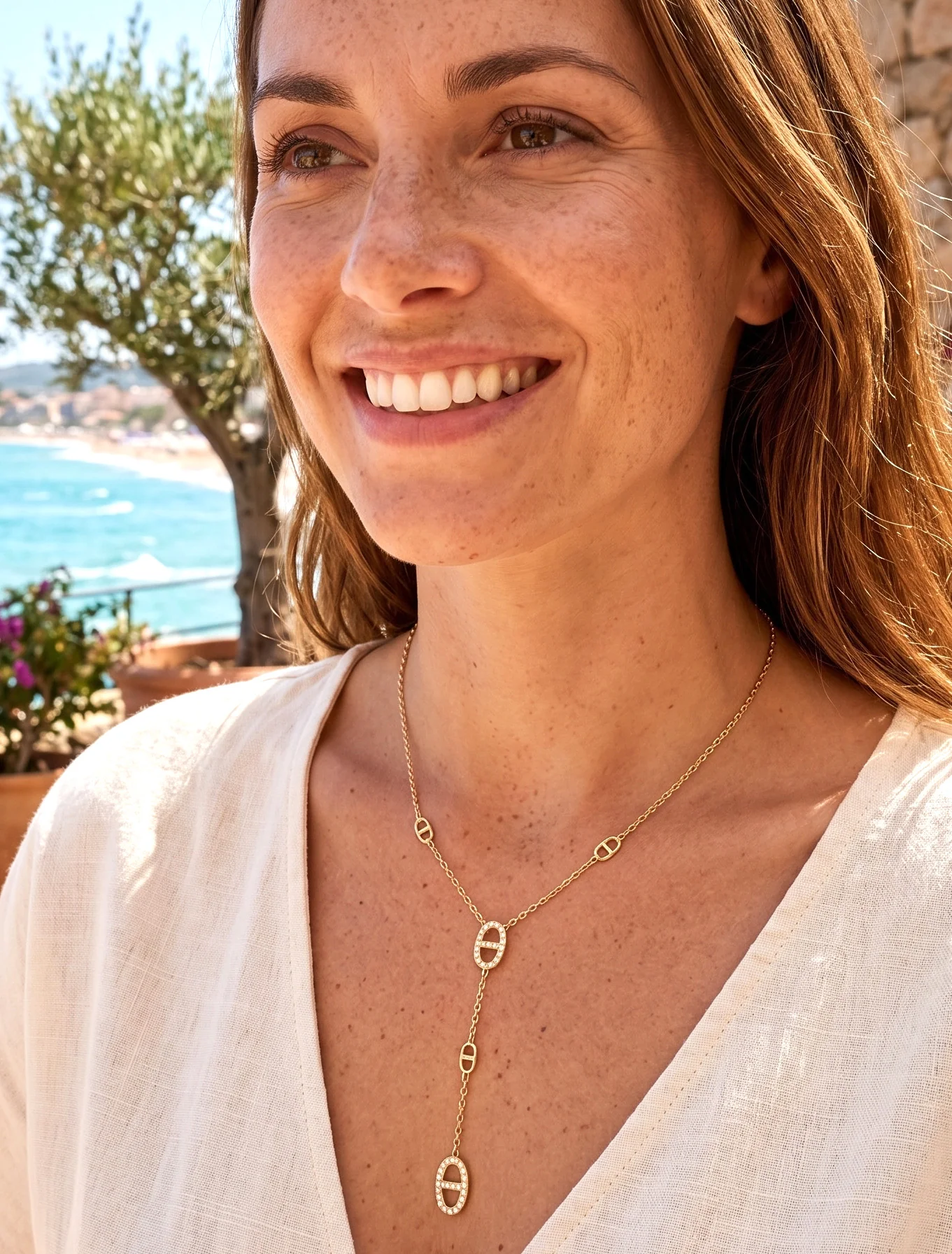 Fijne Y-vormige ketting met ovale bedels - Goud