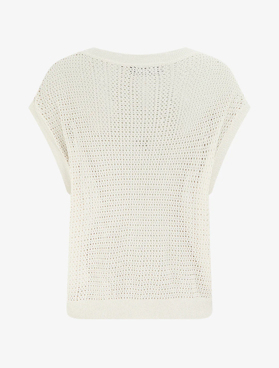Fijngebreide opengewerkte en glanzende top. - Beige - Image 2