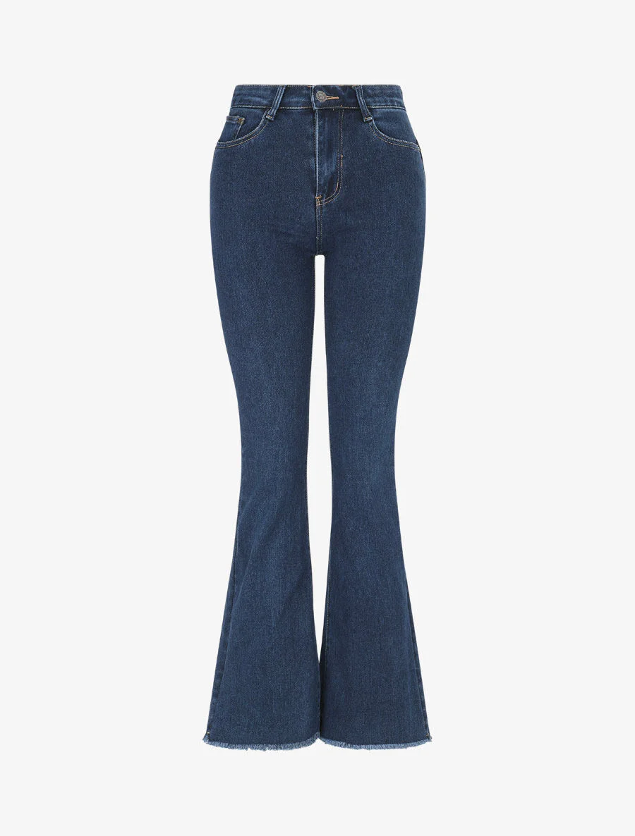 Flare jeans met gerafelde randen - blauw