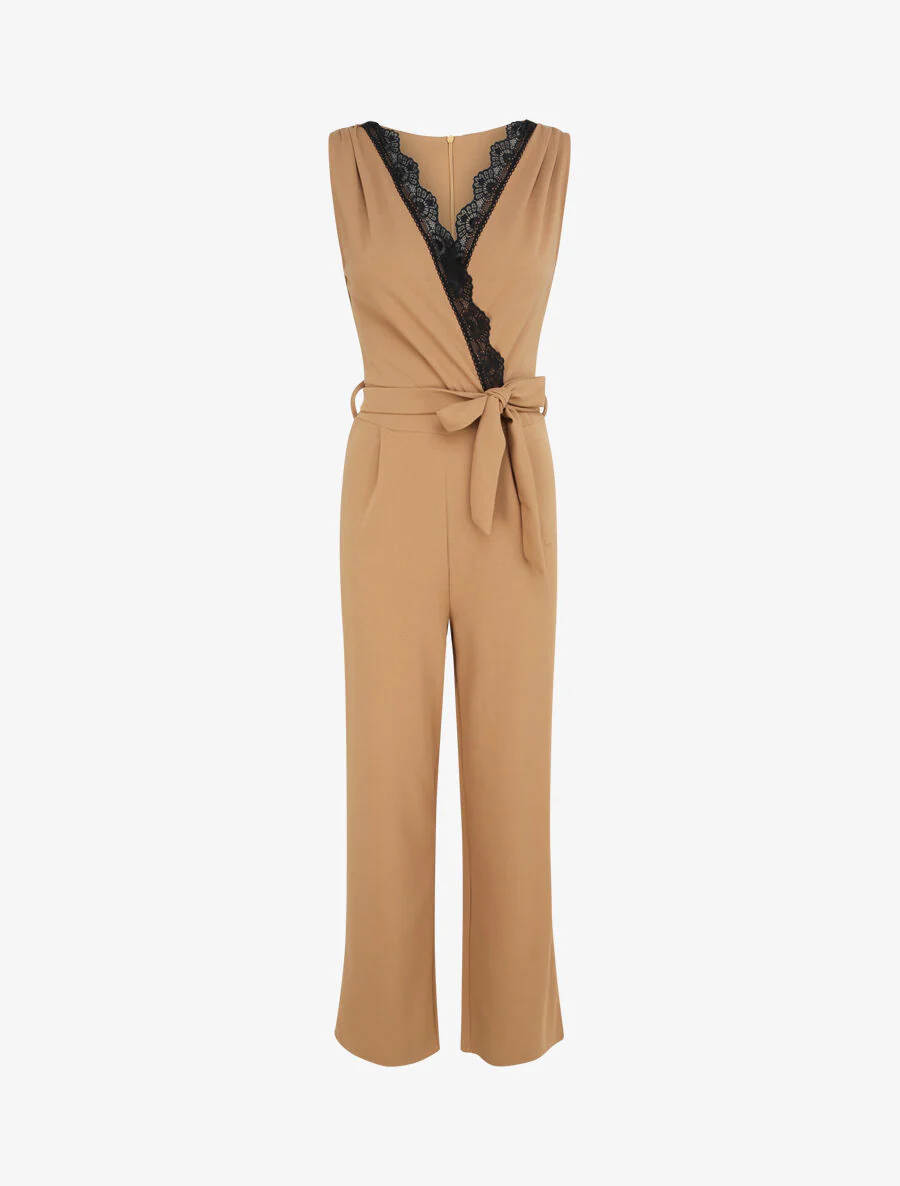 Flare overslag combinatie met kanten rand - Camel