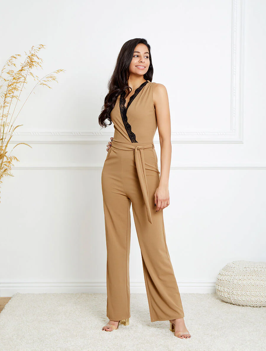 Flare overslag combinatie met kanten rand - Camel - Image 3