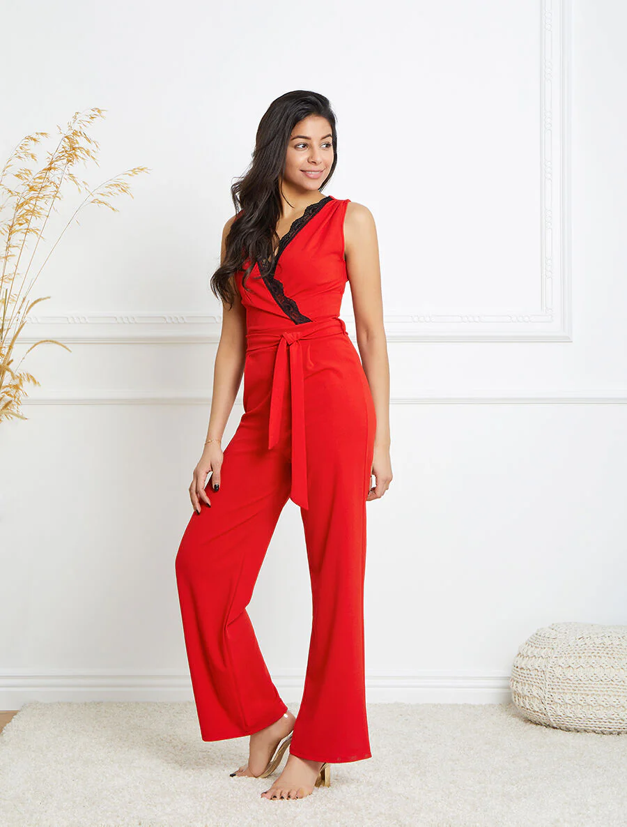 Flare overslag combinatie met kanten rand - Rood - Image 4