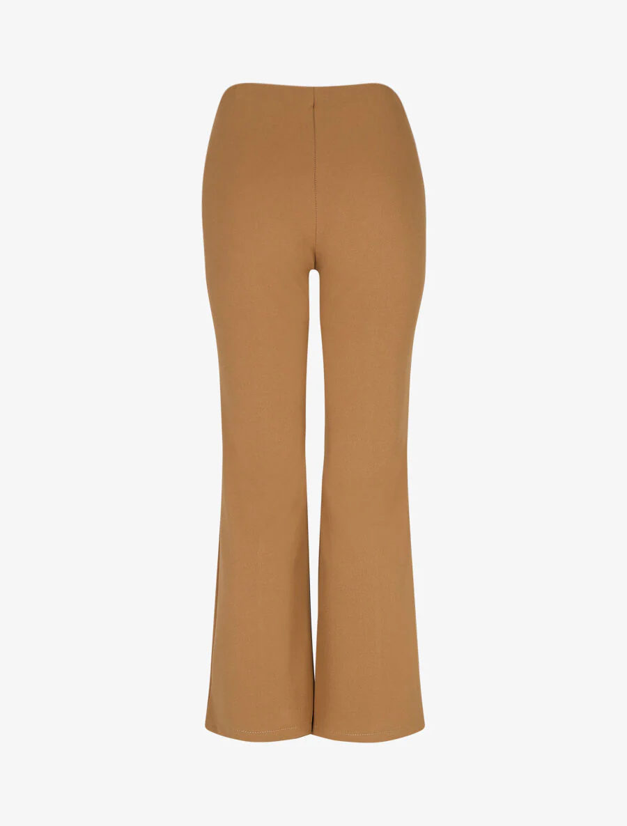 Flared broek met hoge taille en gesp - Kameel - Image 2