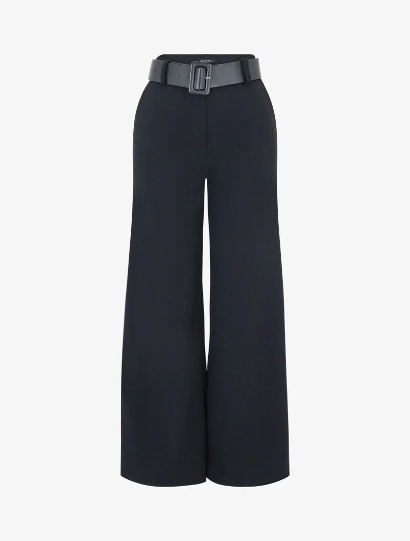 Flared broek met riem - zwart