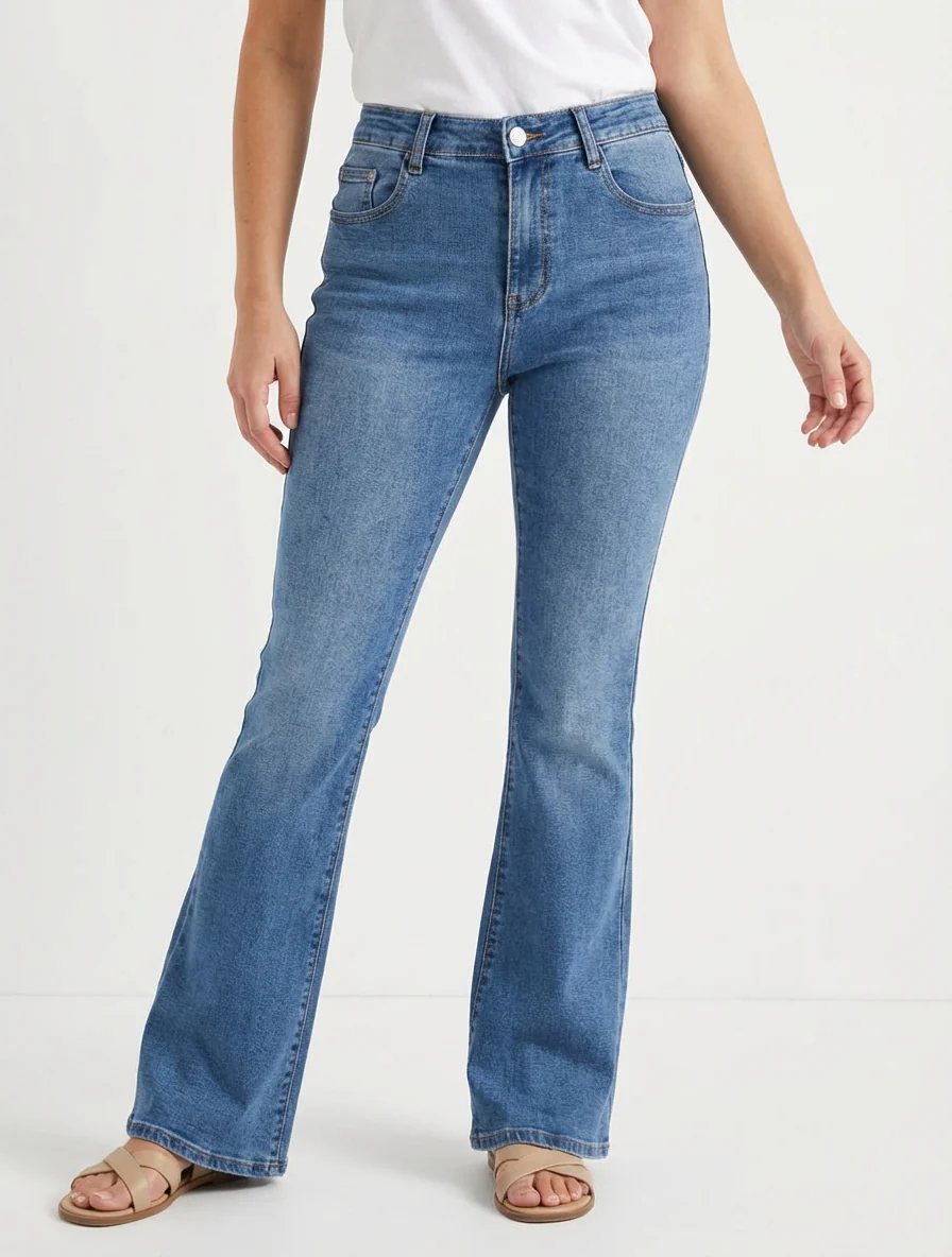 Flared jeans in gewassen look - Blauw - Image 4