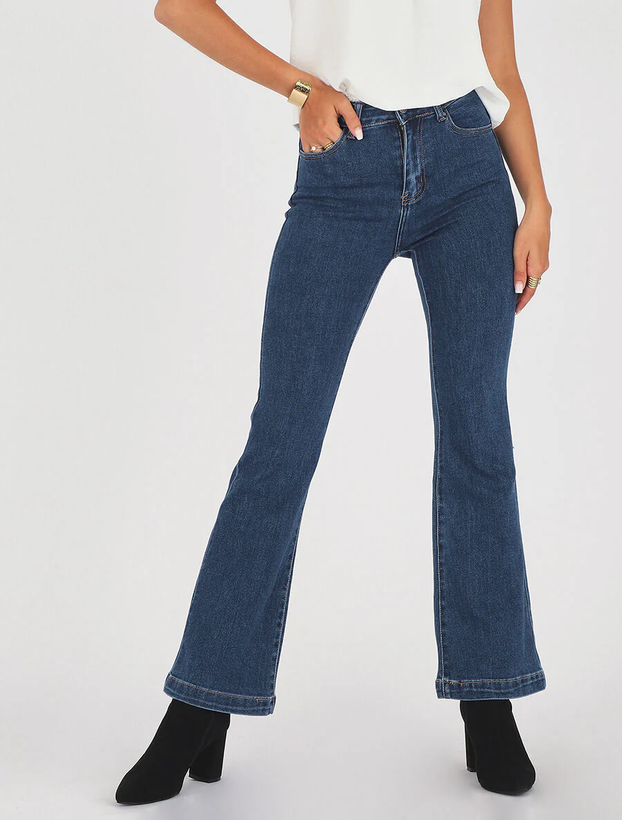 Flared jeans met hoge taille - Onbewerkt blauw