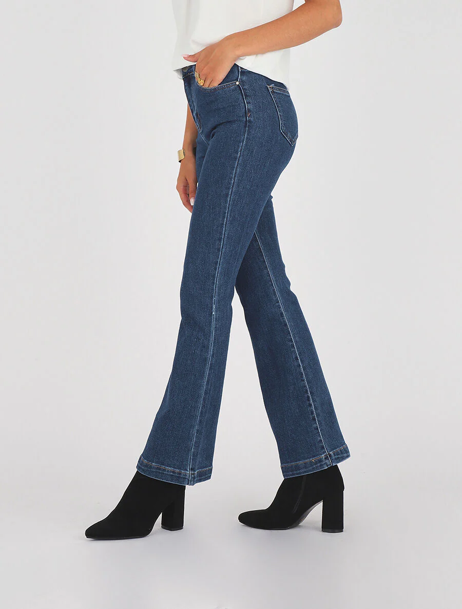 Flared jeans met hoge taille - Onbewerkt blauw - Image 2