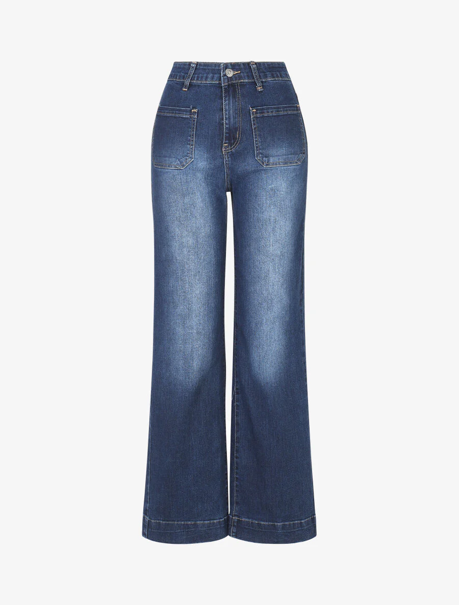 Flared jeans met hoge taille - blauw