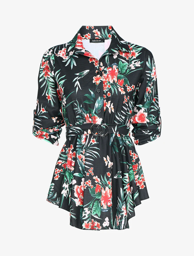 Flowerprint schaatser tuniek - zwart