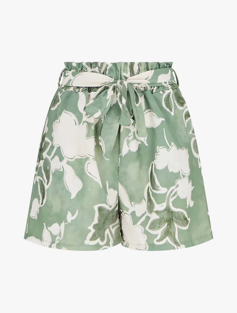 Fluïde short met bloemenprint - Groen