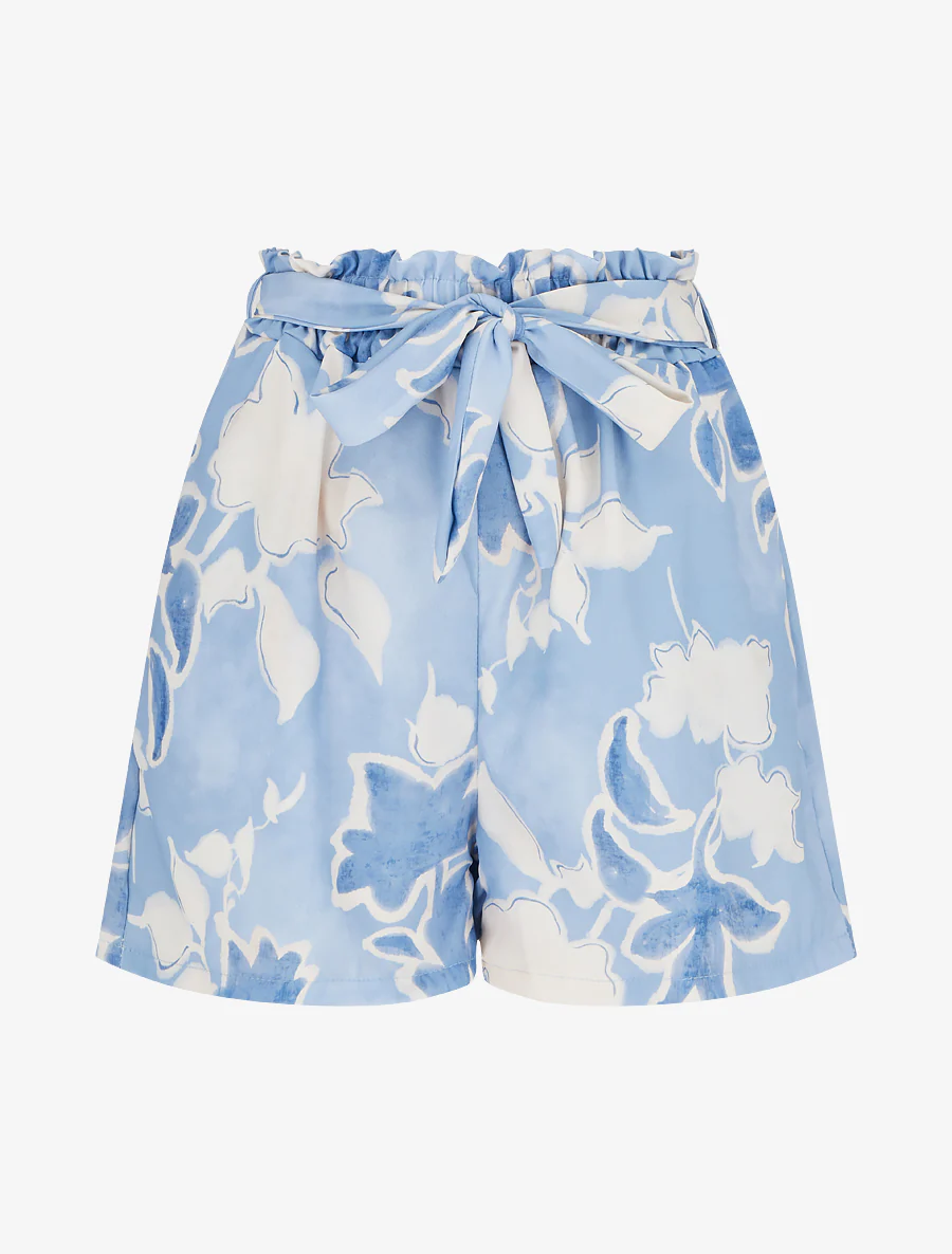 Fluïde short met bloemenprint - Lichtblauw