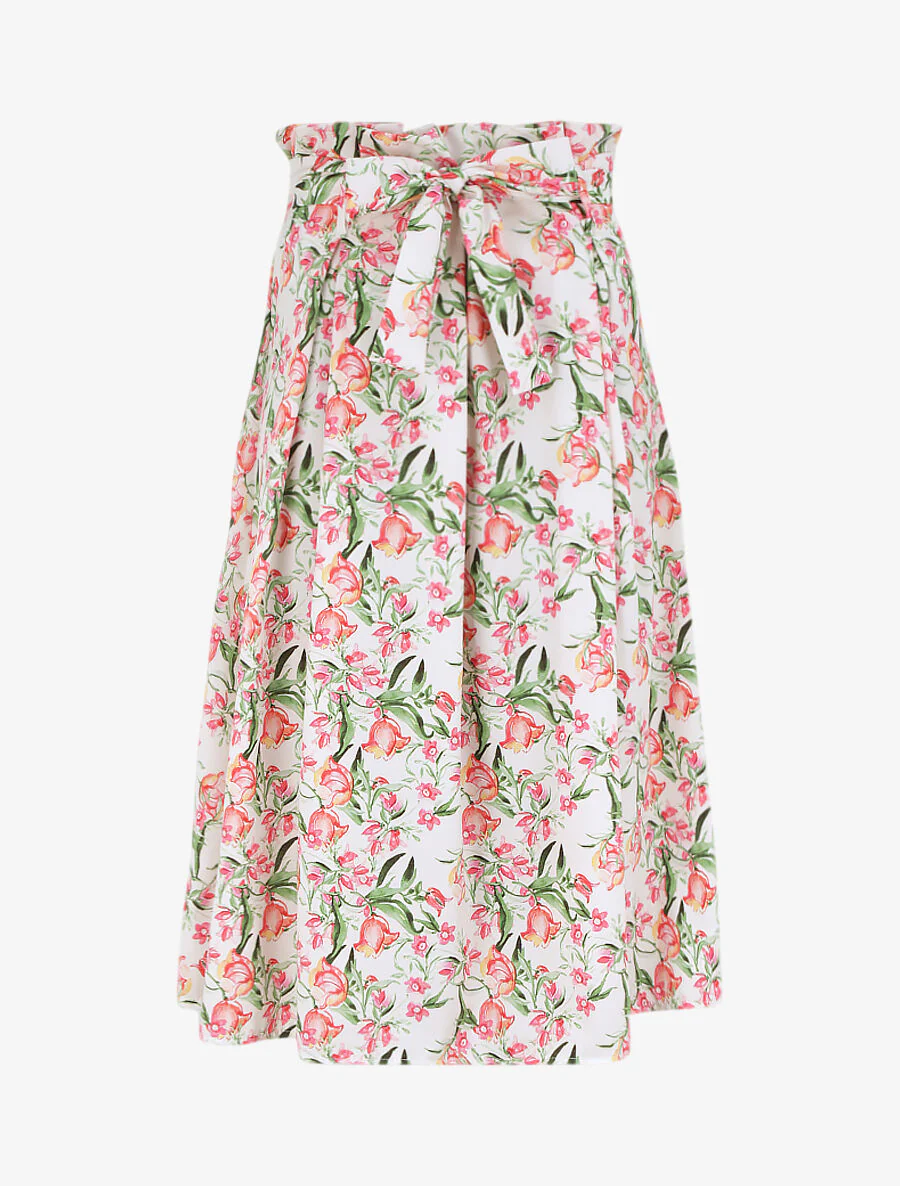 Fluwelen rok met lente bloemenprint - Wit