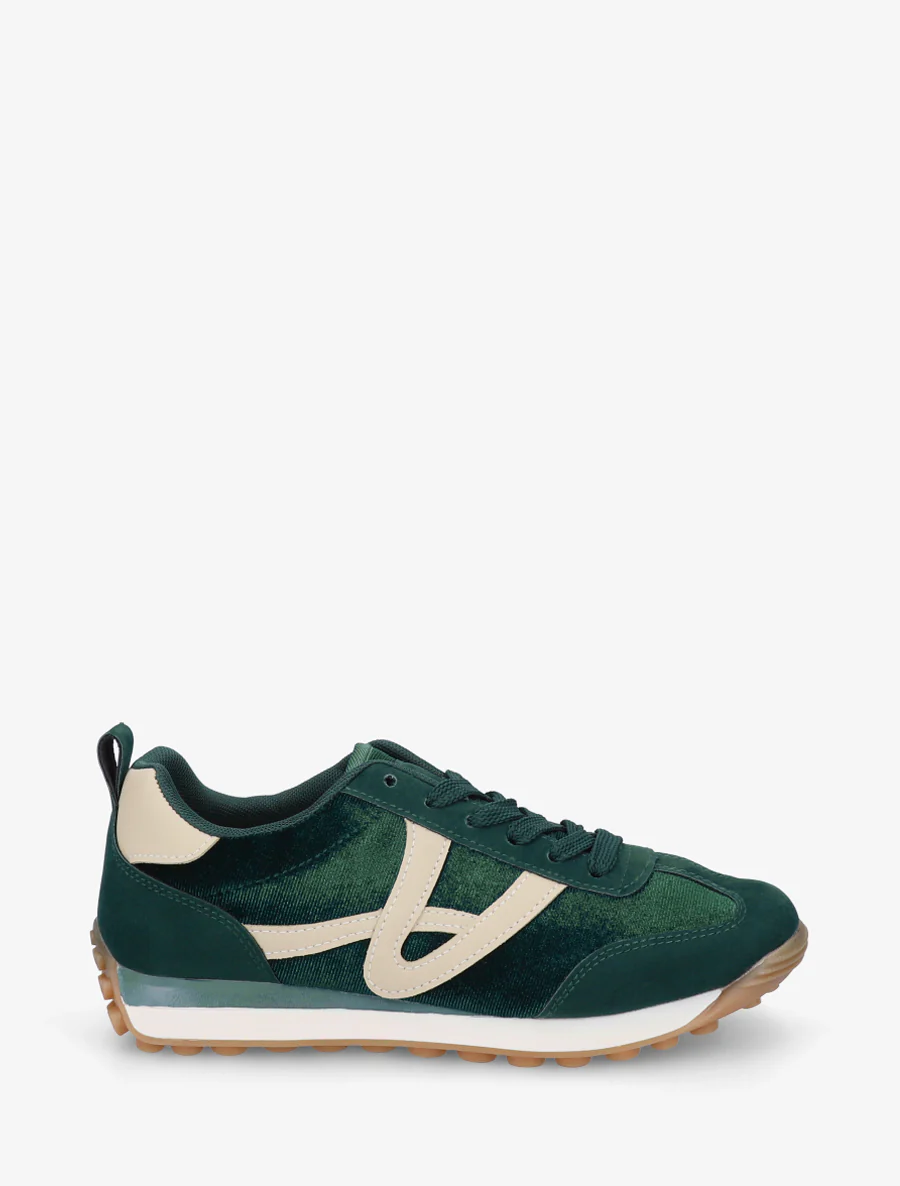 Fluwelen sneakers met contrasterende details - Dennengroen