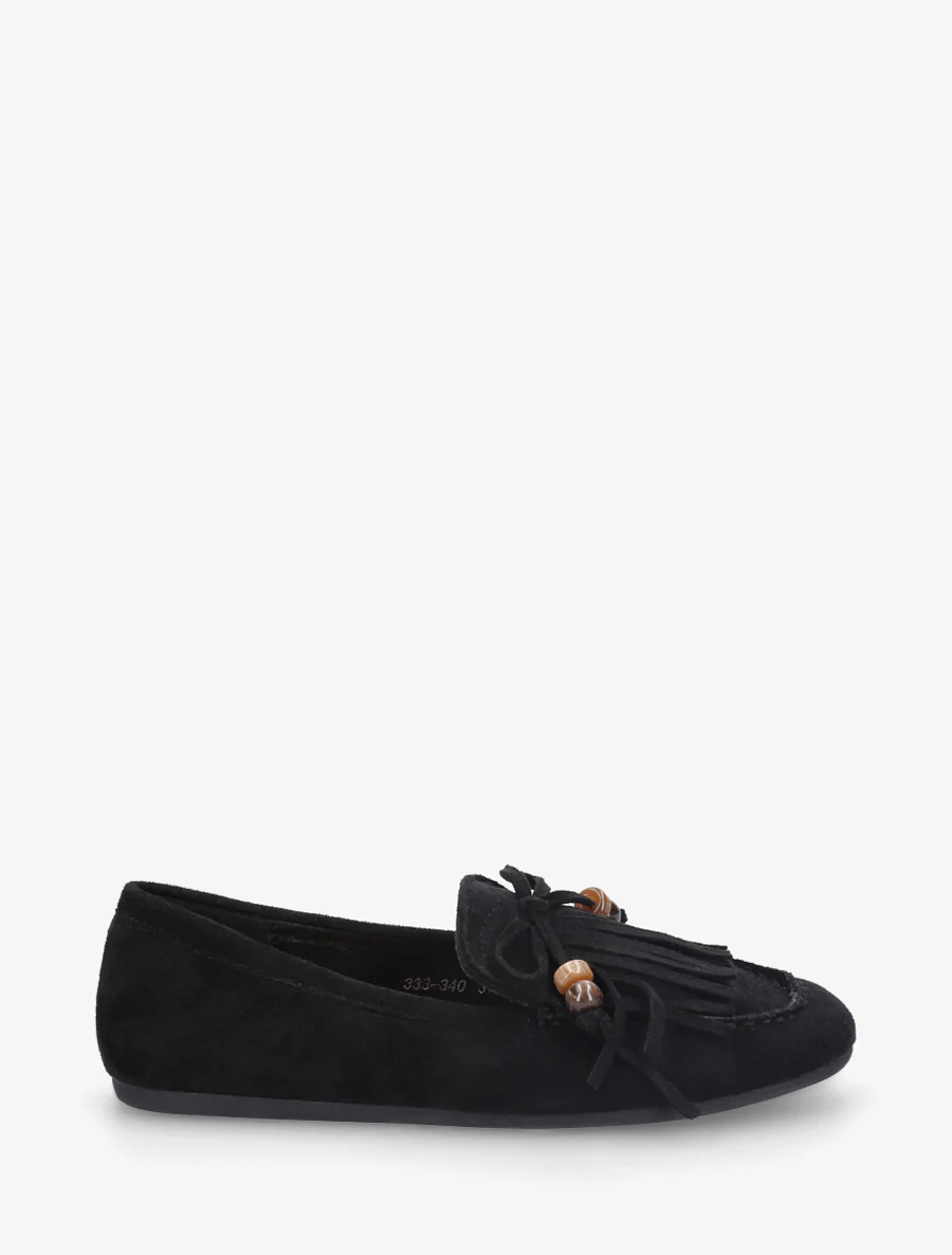 Fringed loafers in suède. - Zwart