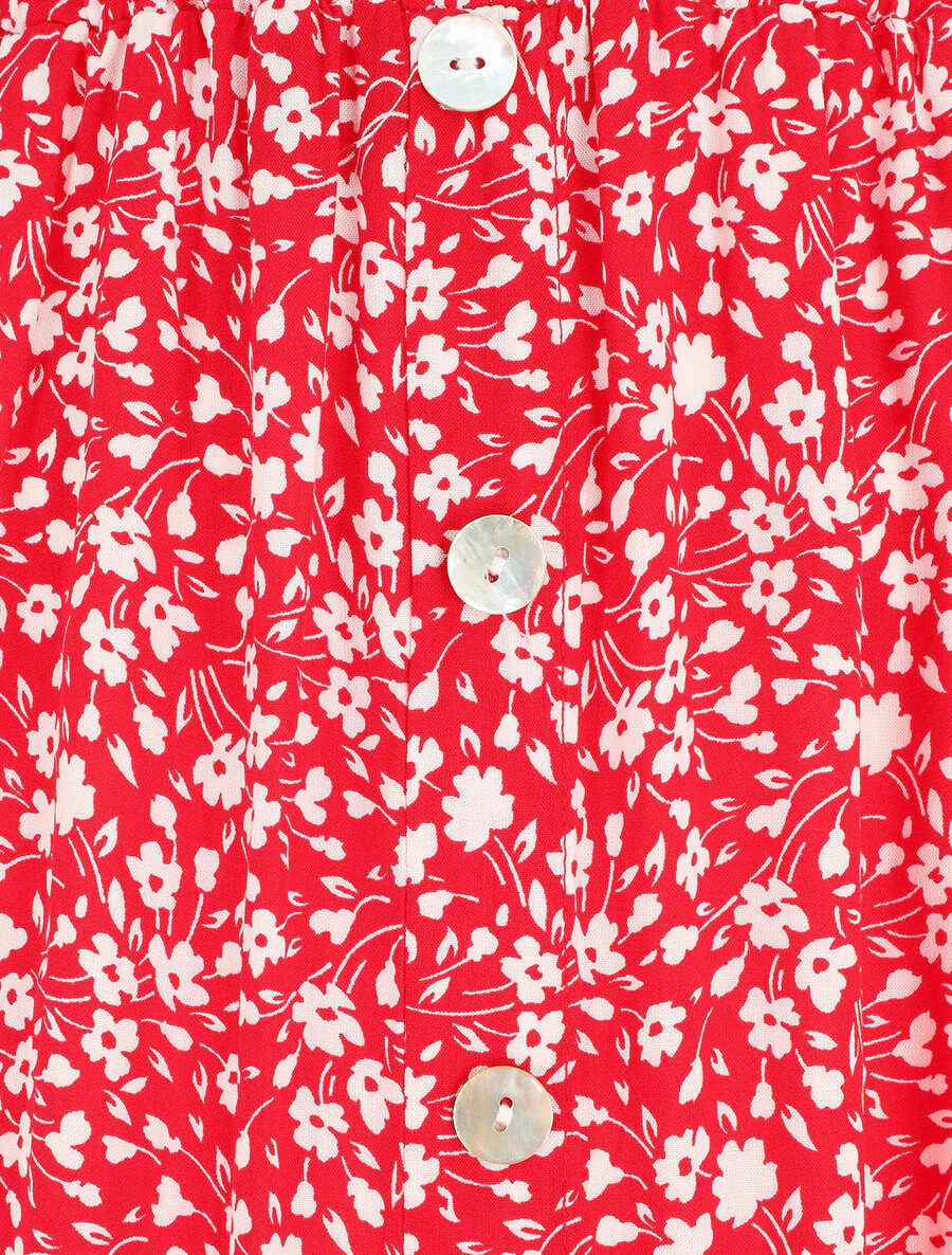 Gebloemde uitlopende midi-rok met knopen - Rood - Image 3